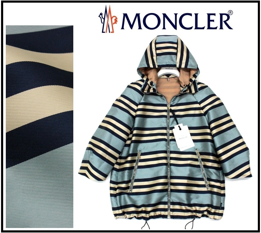 美品✨【Moncler】モンクレール 水色ボーダージップアップパーカー 17万新品本物◇モンクレールジャパン◇2◇水色系ボーダージップアップ
