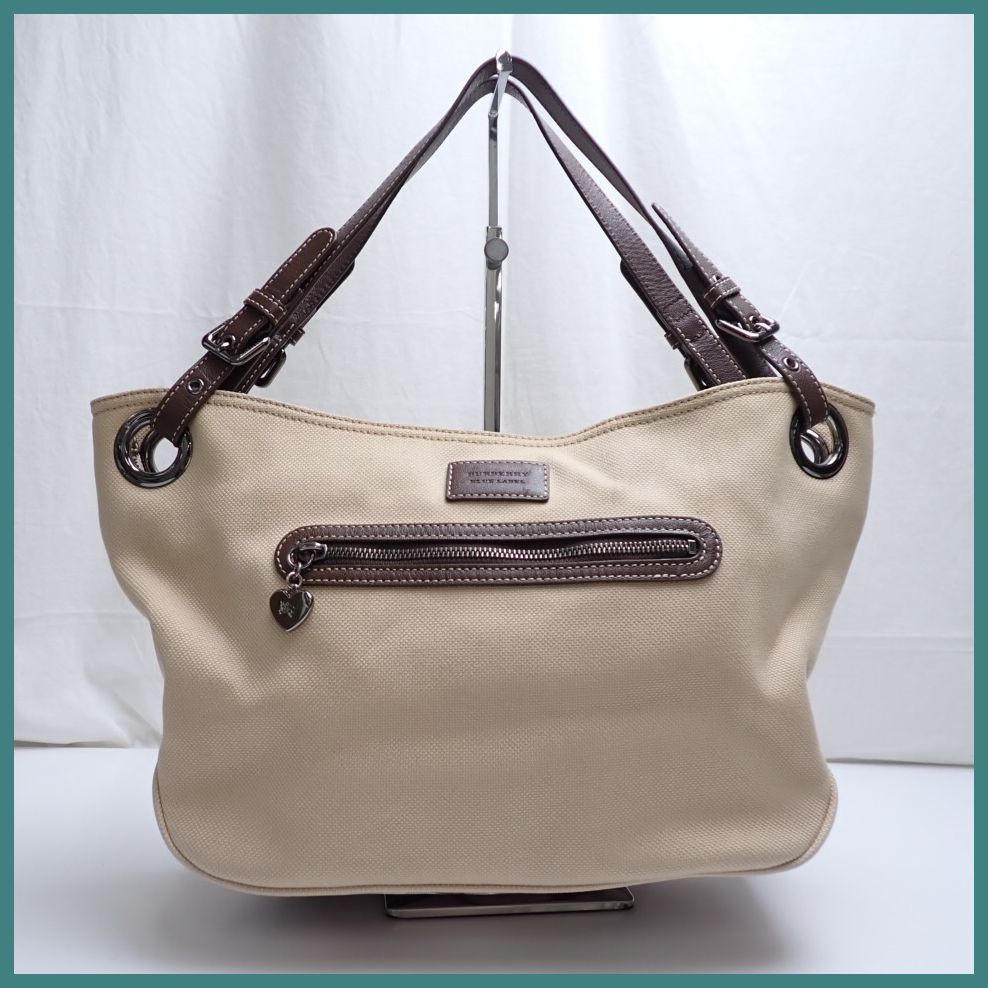バーバリー ブルーレーベル トートバッグ　ベージュ　キャンバス　牛革 ☆BURBERRY/バーバリーブルーレーベル トートバッグ ベージュ×ブラウン