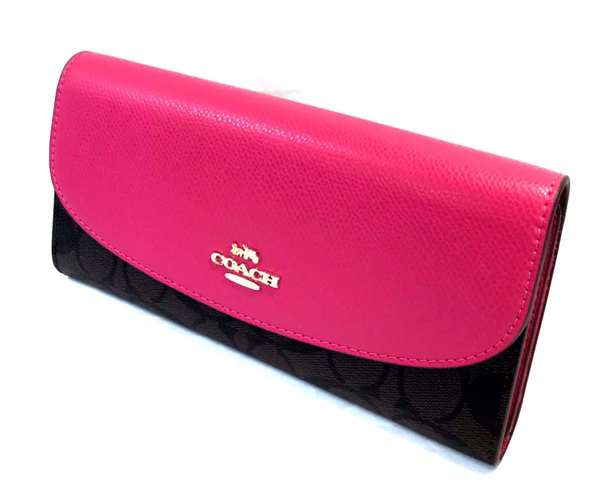 新品 COACH CX160 ピンク 長財布 エンベロープ シグネチャー COACH コーチ 長財布エンベロープ シグネチャー 長財布 鮮やかなピンク