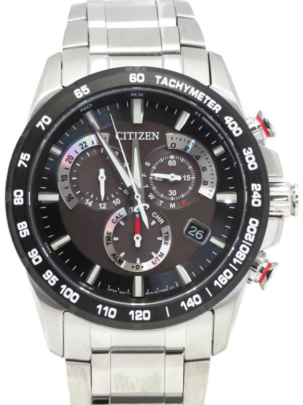 美品 【CITIZEN】シチズン『アテッサ エコドライブ クロノグラフ』AT3034-57E メンズ ソーラー電波クォーツ 1週間保証
