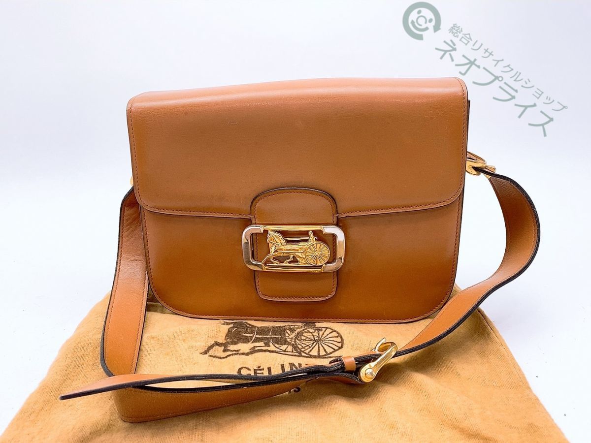◇Y2897 CELINE セリーヌ 馬車金具 レザー ショルダー バッグ CELINE 