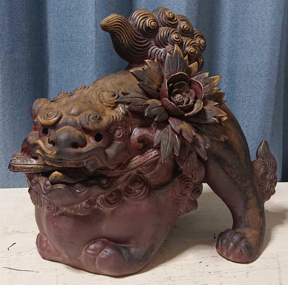 備前焼 牡丹唐獅子 獅子 知か選作 置物 現状品 日本の陶磁 工芸品