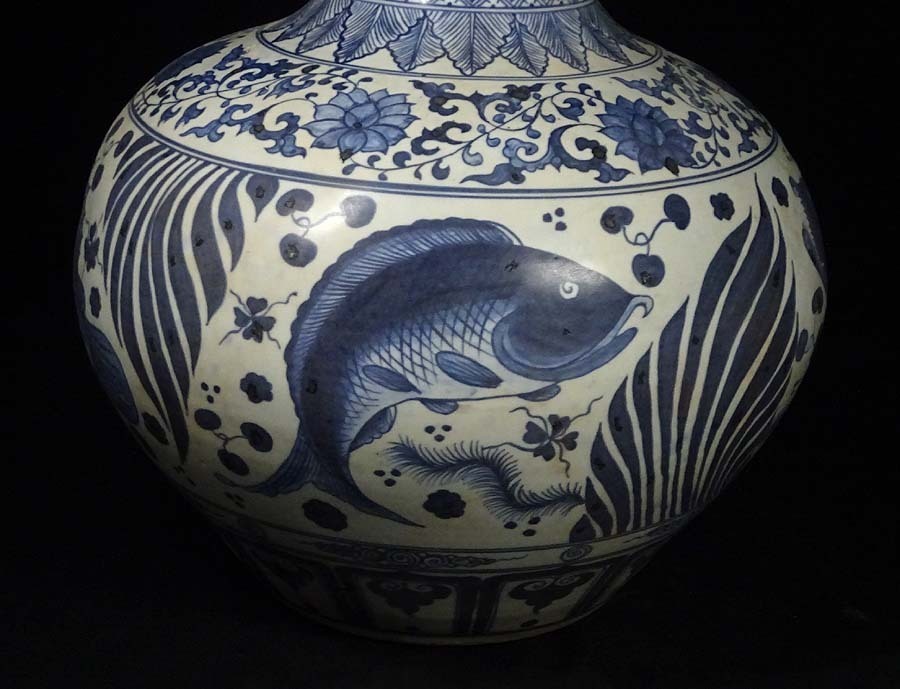 景徳鎮窯 東明時代 中国美術⁄古美術 青花釉里紅瓢箪形大花瓶 H56.4