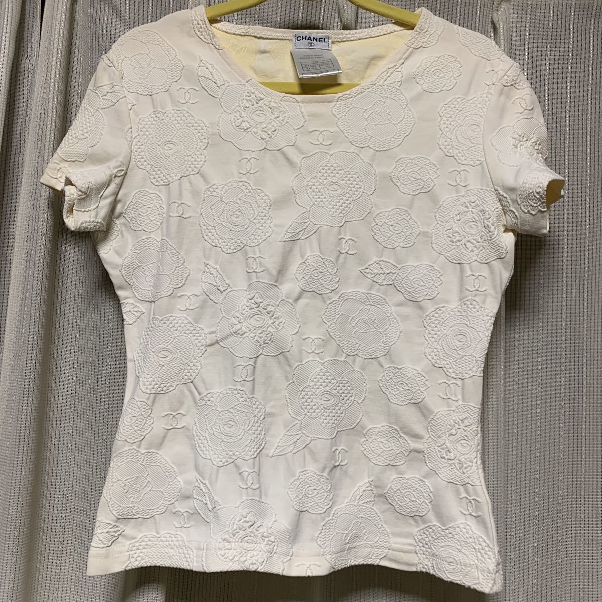 シャネル トップス 半袖Tシャツ カメリア柄 サイズ38 CHANEL シャネル