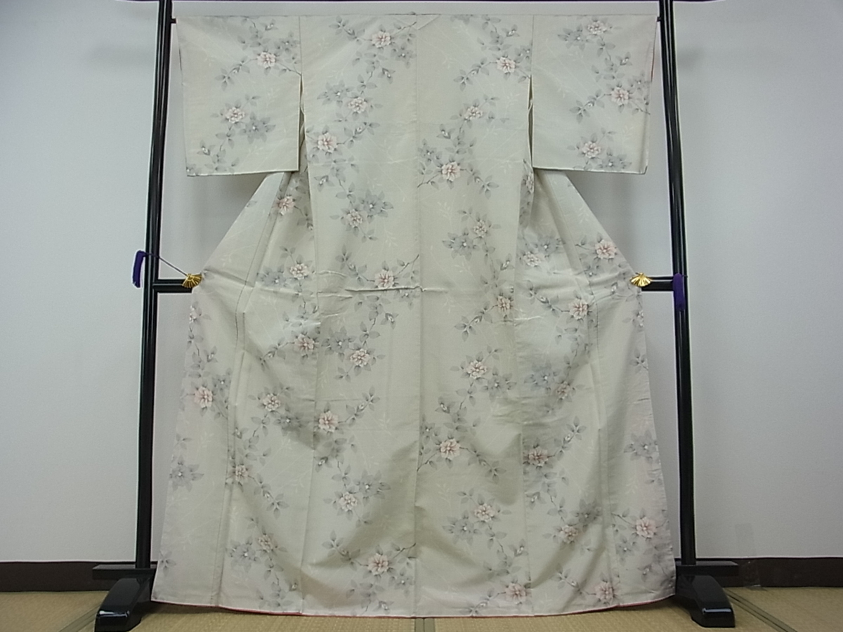 花美人□本場越後大島紬 純絹手織 枝椿 越後織物同人会謹製 証紙付き