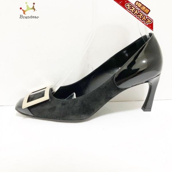 ロジェヴィヴィエ RogerVivier パンプス 37 - スエード×エナメル（レザー） 黒 レディース アウトソール張替済 美品 靴
