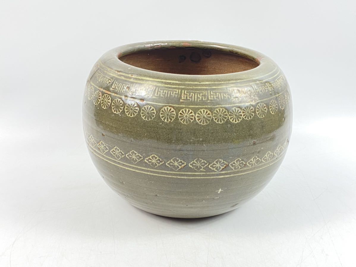 朝】朝鮮青磁 李朝 朝鮮 高麗 古美術 壺 時代品 高さ15.3cm -