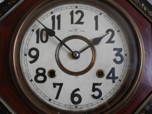 大正 昭和レトロアンティーク/名古屋商事時計 桔梗印 木製柱時計 八角時計 ボンボン時計 ゼンマイ式振り子時計 林市兵衛/現状渡し_2