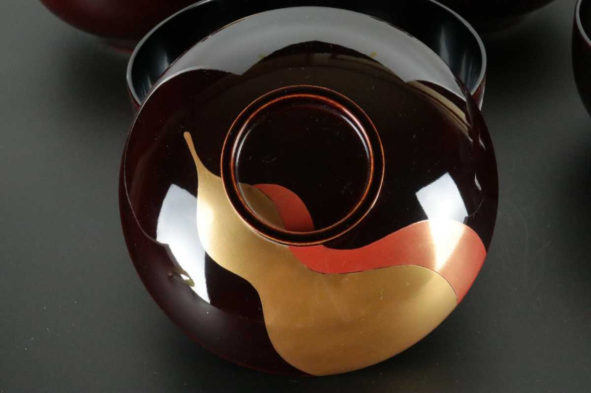 5客 平安象彦 木製漆器 瓢型膳 朱地梅蒔絵 A04344 天然