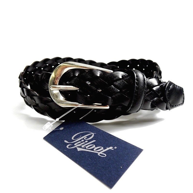 PYLOOT パイロット 新品 定価1.9万 伊製 HAND MADE IN ITALY イントレチャート レザーメッシュベルト 本革 INTRE3 黒 95 ▲030▼bus4294b