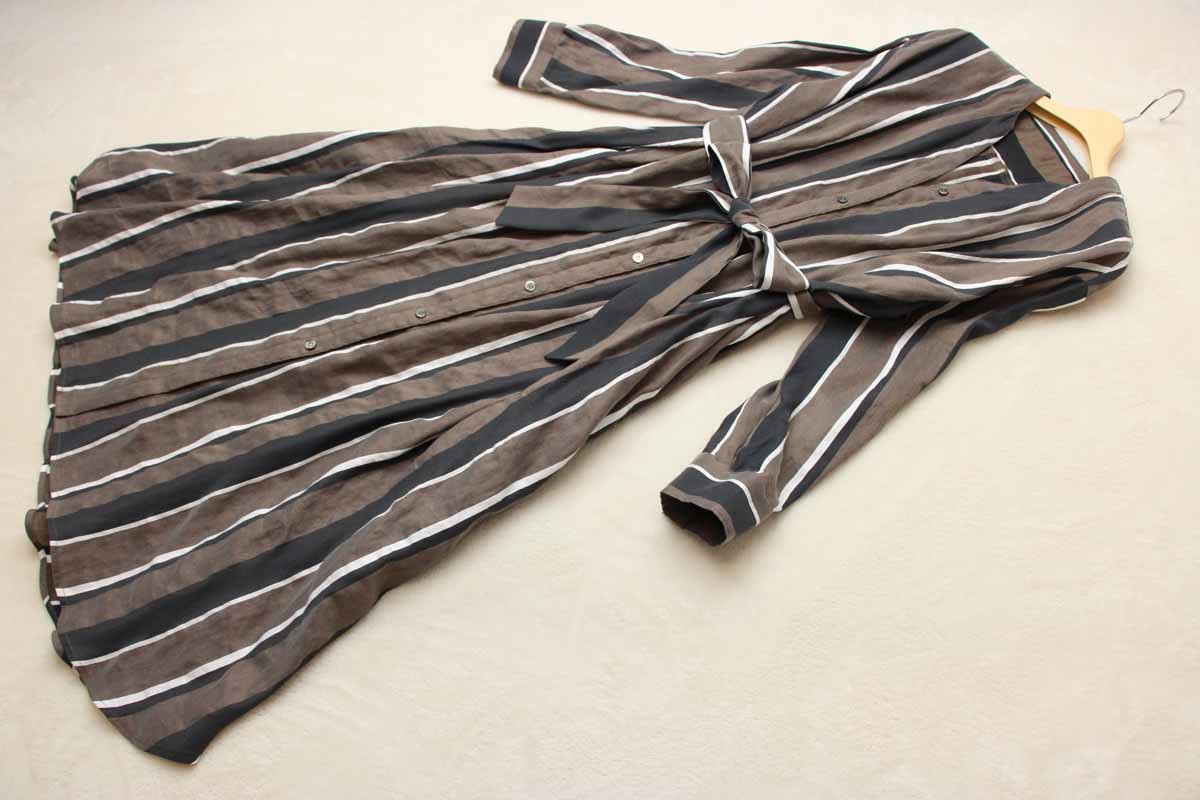 4 663 麻混ストライプ柄リボンベルトワンピース モカブラウンｍ 定価 17 000 Mサイズ 売買されたオークション情報 Yahooの商品情報をアーカイブ公開 オークファン Aucfan Com