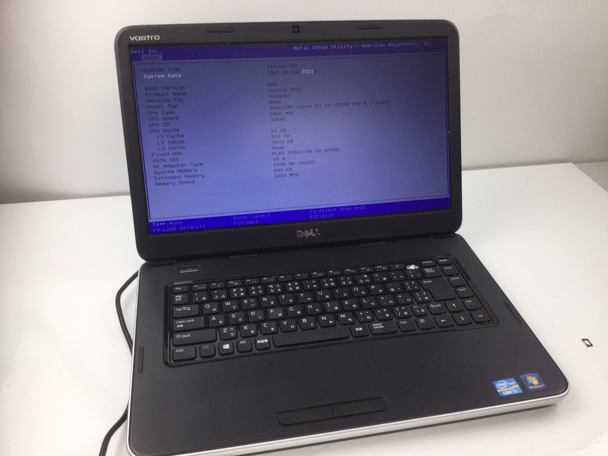 送料無料 訳アリ / DELL / vostro 2520 / Core - i5 3230M 2.6GHz / HDD なし / 2GB / キートップ破損 / バッテリーなし / ノートパソコン