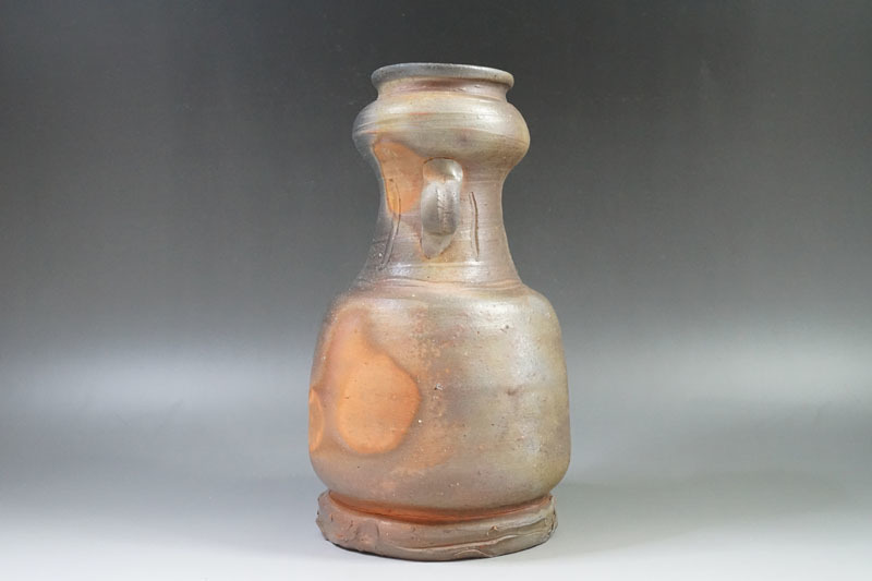 伊勢崎満 備前焼 耳付花入 箱付 陶芸 花器 伊勢崎 満 作 「備前耳付花