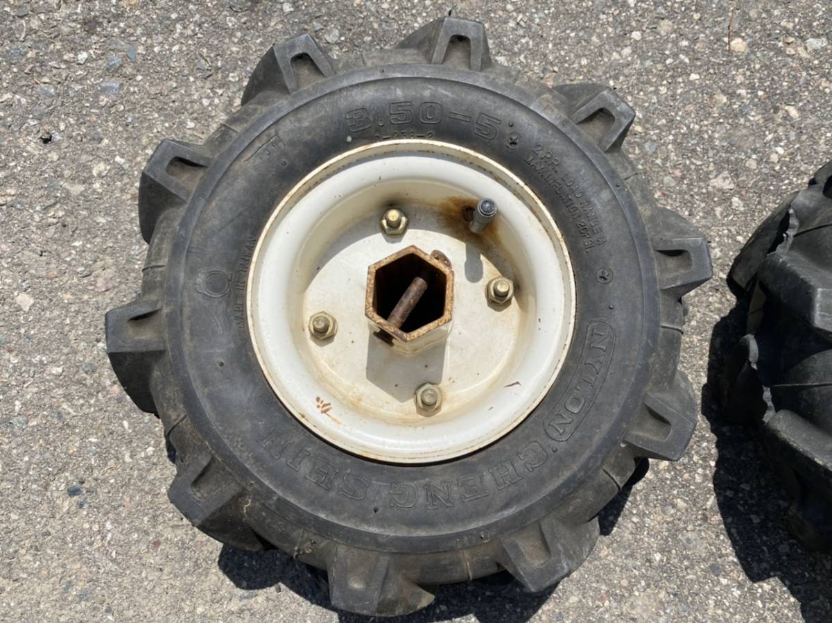 中古 耕うん機タイヤ 耕運機 3.50-5 2PR パーツ 使用少 六角軸 クボタ