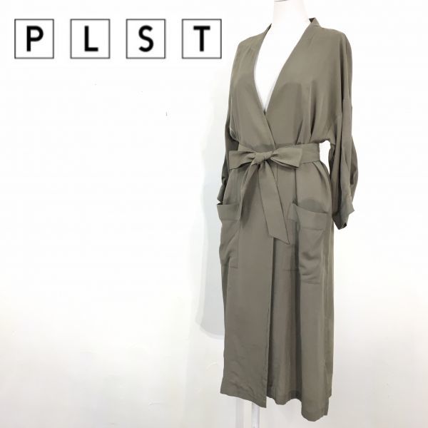 A979-K◇PLST プラステ ロングガウン◇sizeM カーキ 8分袖 ベルト付き  