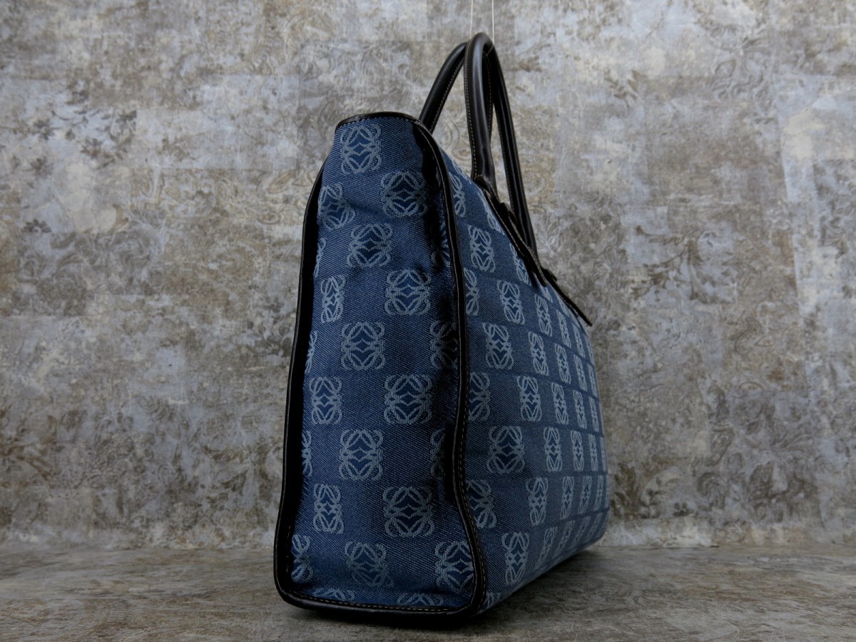 □極美品□LOEWE ロエベ□メンズ□アナグラム□デニム カーフ レザー  