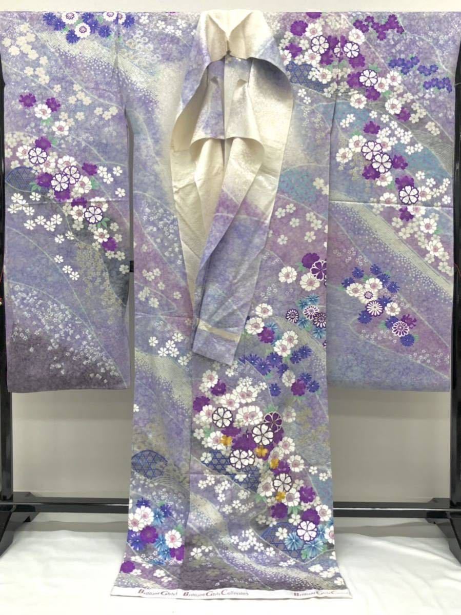 振袖 仮絵羽 金駒 金彩 銀彩 紋意匠 正絹 未仕立て品 八掛付き