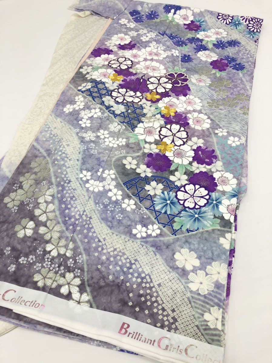 振袖 仮絵羽 金駒 金彩 銀彩 紋意匠 正絹 未仕立て品 八掛付き