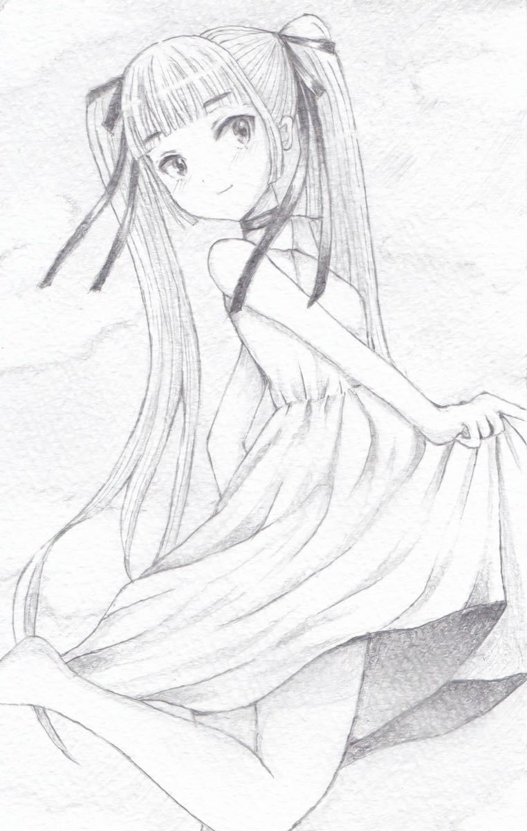 同人 手描き イラスト 女の子 制服 少女 オリジナル 鉛筆画 ハガキ