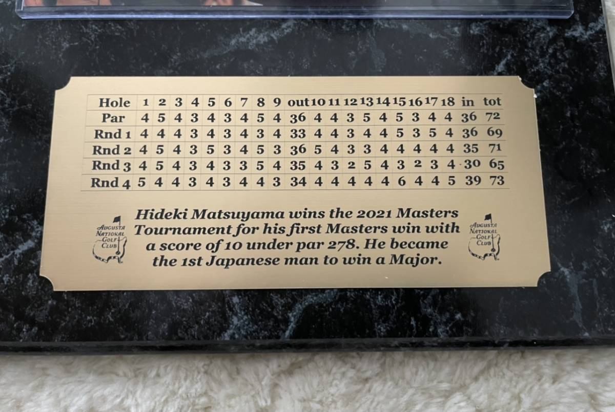 2021 マスターズ　松山英樹プロ　スコアカード　優勝記念プレート