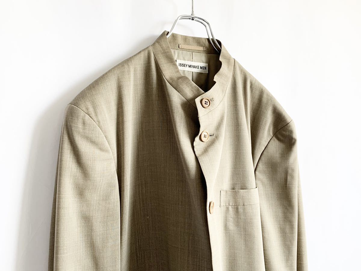 ISSEY MIYAKE】イッセイミヤケ 2001 メンズ ノーカラージャケット モス 