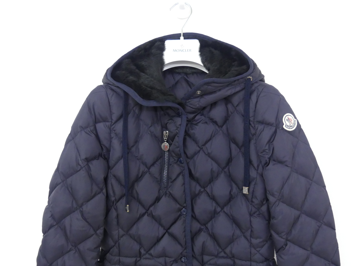 MONCLER キルティングダウンジャケット RONCE 00 ネイビー フード内側 