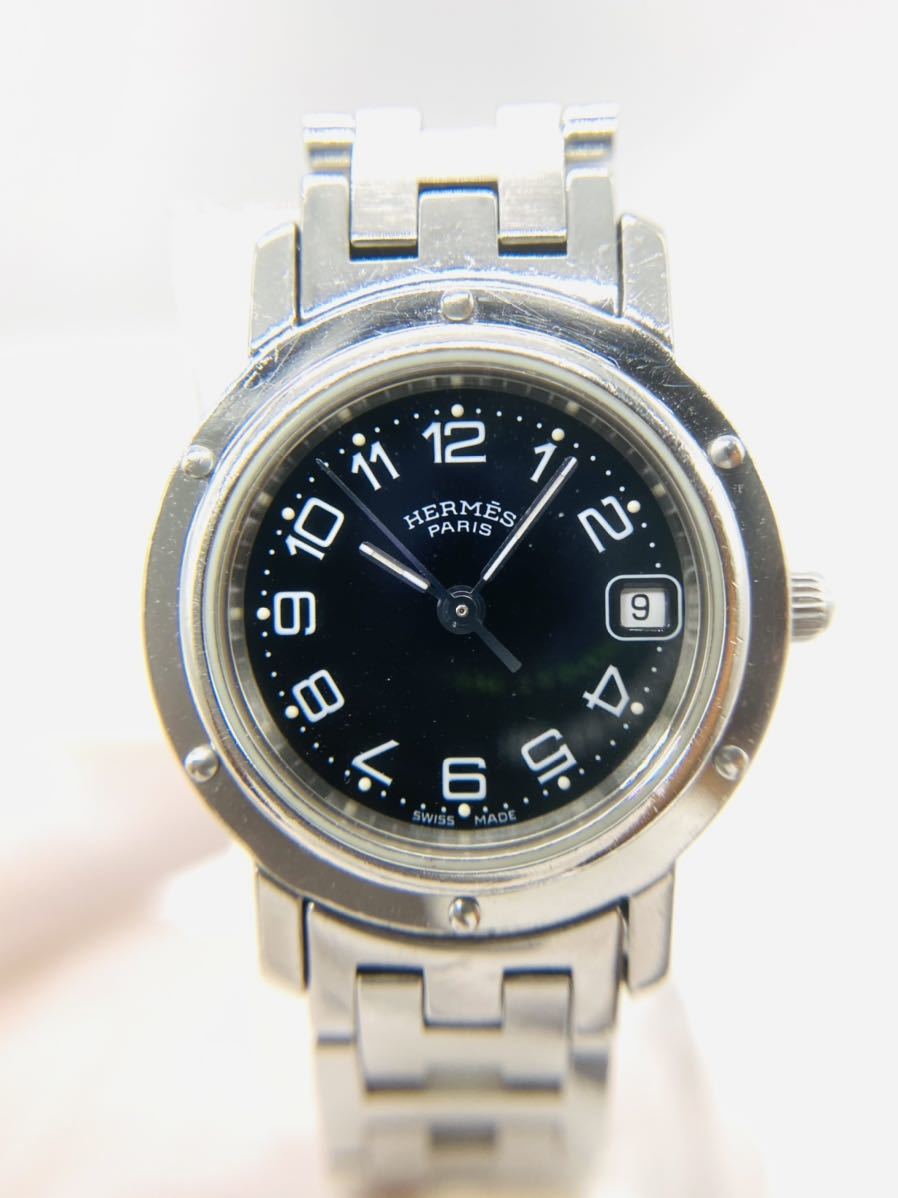 HERMES エルメス】CL4.210 QZ 3針カレンダー 黒文字盤 クリッパー H 