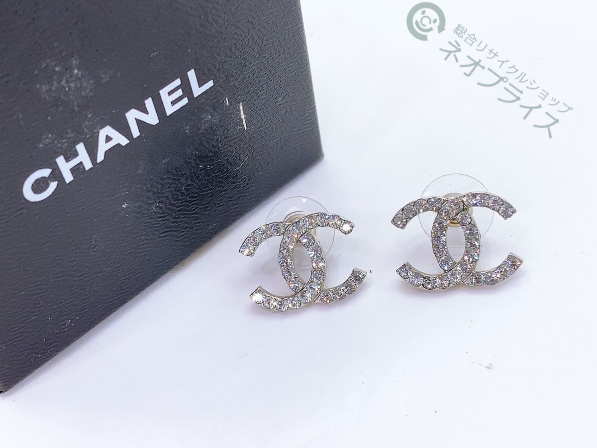 ◆S7228 CHANEL シャネル ココマーク ラインストーン ピアス 美品