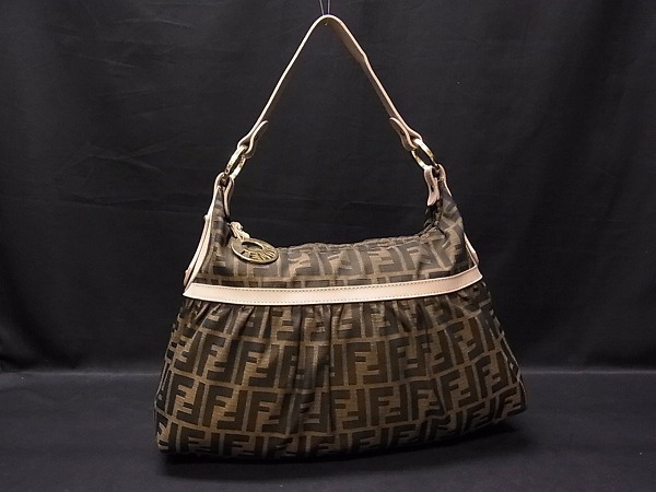 1円 FENDI フェンディ ズッカ ナイロンキャンバス カーフ レザー 本革