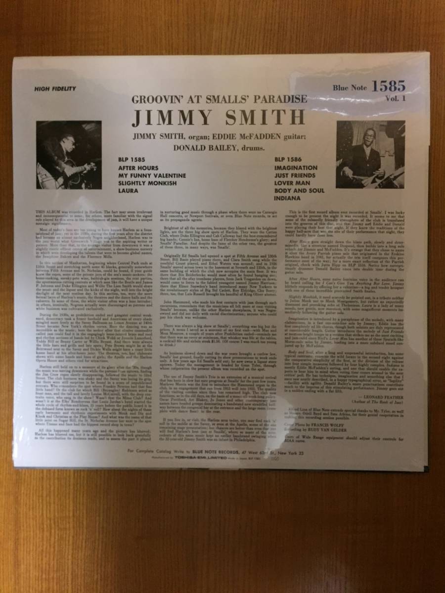 JIMMY SMITH groovin' at smalls' paradise Volume 1　 Blue Note 1585 未開封盤 