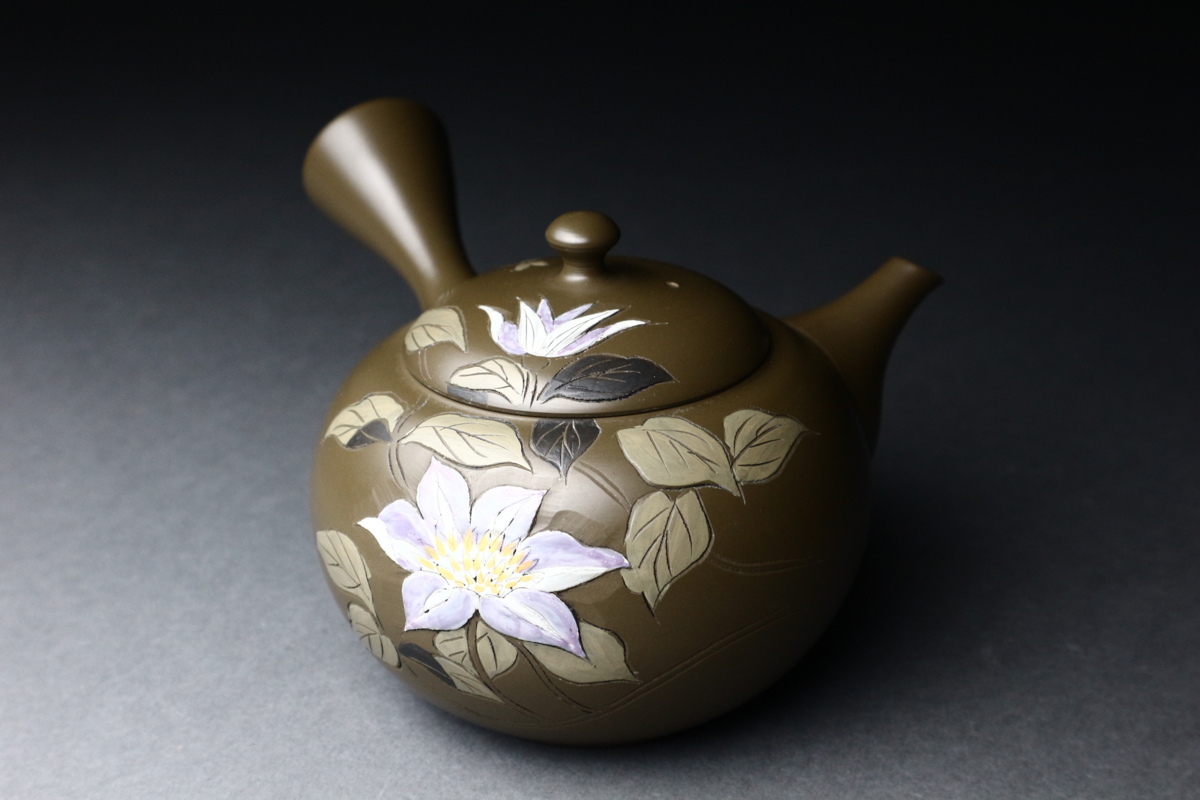 清水 六兵衛？ 面取 蘭絵 急須 煎茶道具 清水 六兵衛？ 面取 蘭絵 急須