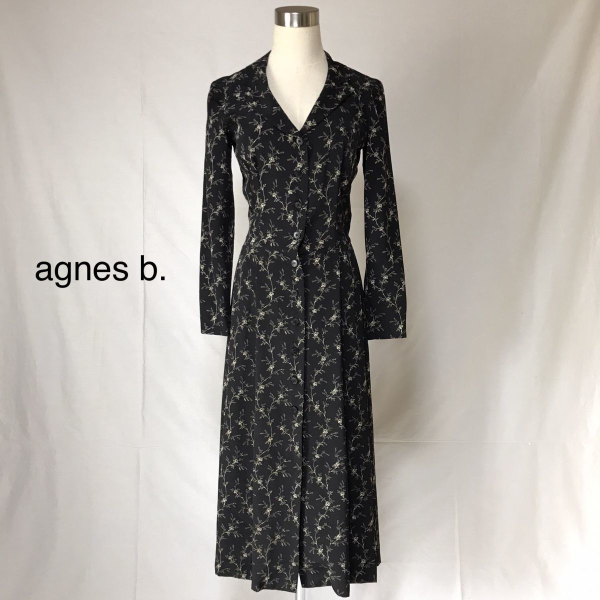 美品 フランス製 agnes b. アニエスベー / 長袖 前開き 襟付き ロング 