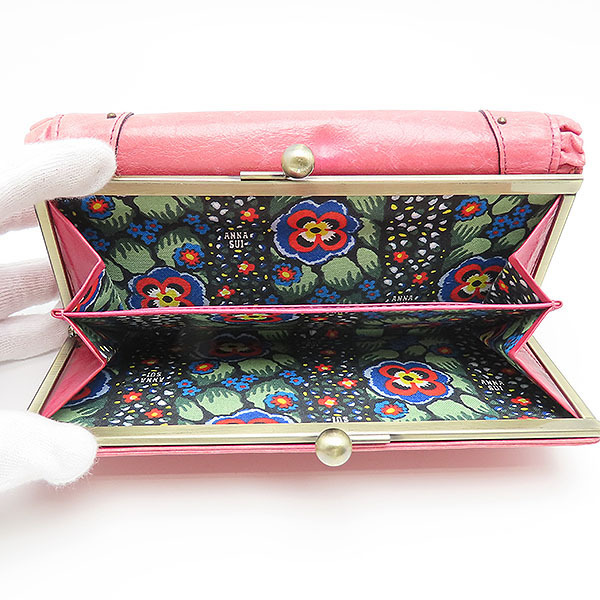 美品　ANNA SUI アナスイ がま口 財布　バタフライ 蝶 ラメ ピンク 送料無料 アナスイ バタフライ がま口 ロングウォレット ピンク