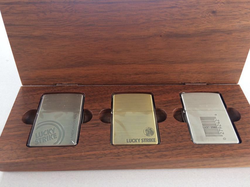 【新品未使用品】ラッキーストライク　2005年　木箱入　ZIPPO3点セット Zippoジッポー ラッキー・ストライク 木箱入 2005年製 3個入 喫煙