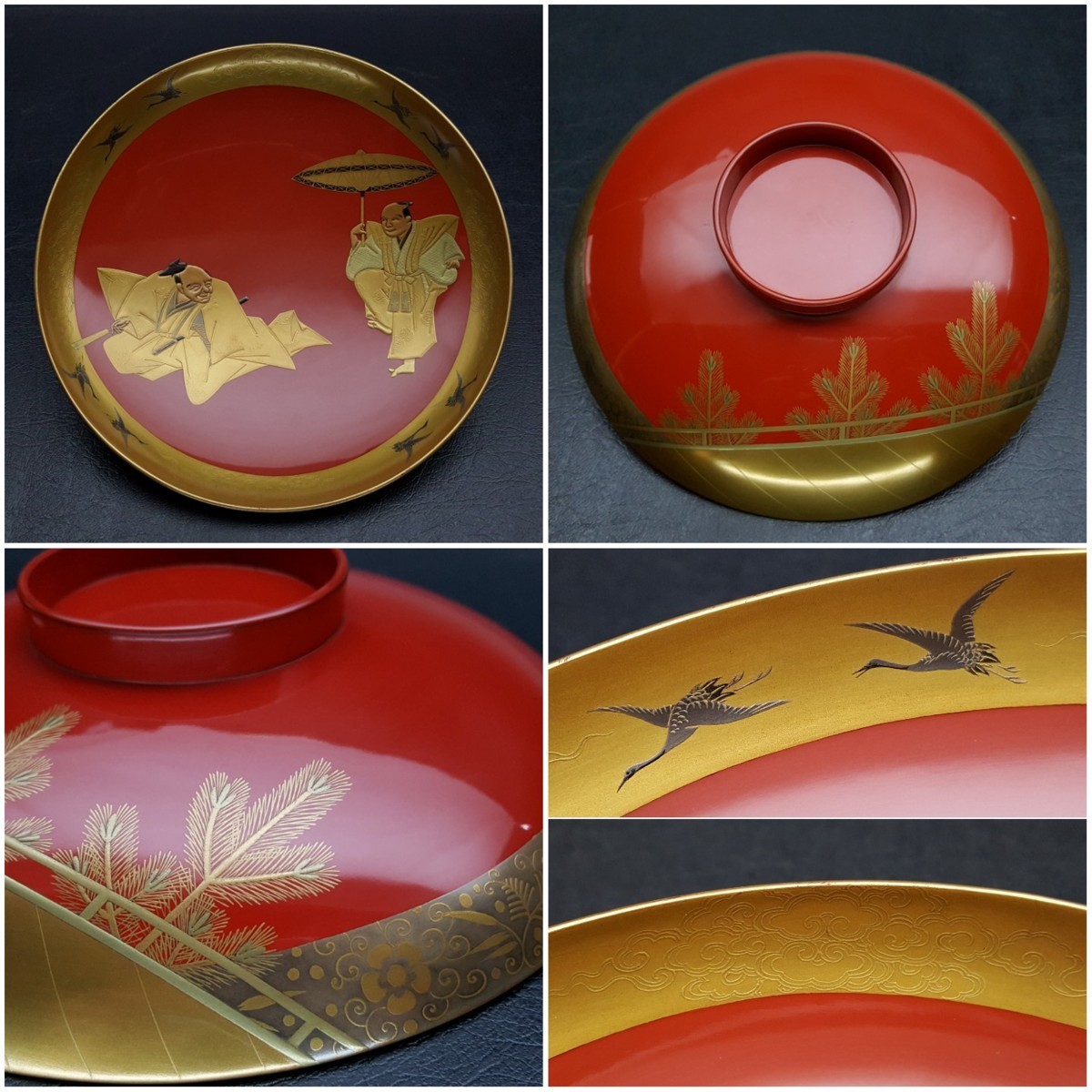 宝蔵】古美術品 加賀蒔絵 大垣馬笑 本金蒔絵 大盃 盃台 酒器 無傷共箱
