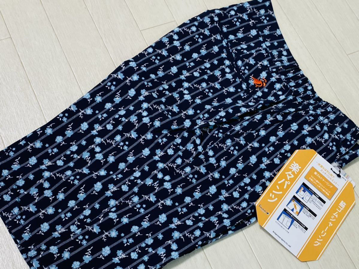 新品★ブリヂストン パラディーゾ フラワープリント ストレッチ ノータック ハーフパンツ★春夏★ネイビー★w82-88★送料198円