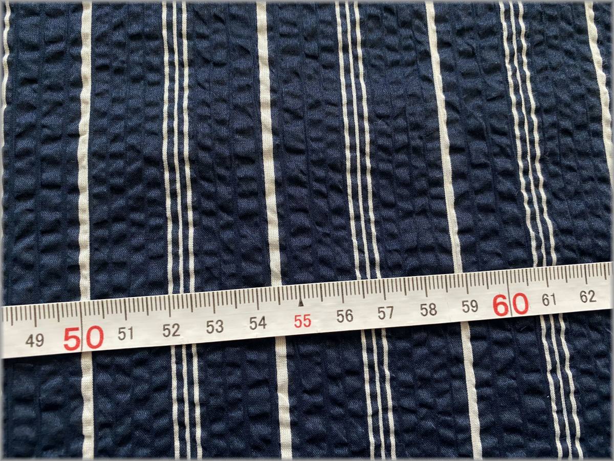 mets☆10m*シンプルストライプ80ローンリップル*navy*生地452B