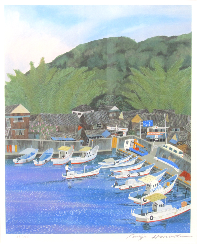 原田泰治 リトグラフ あかね色の港町 風景画 額装 エディションナンバー有 石版画 リトグラフ 売買されたオークション情報 Yahooの商品情報をアーカイブ公開 オークファン Aucfan Com