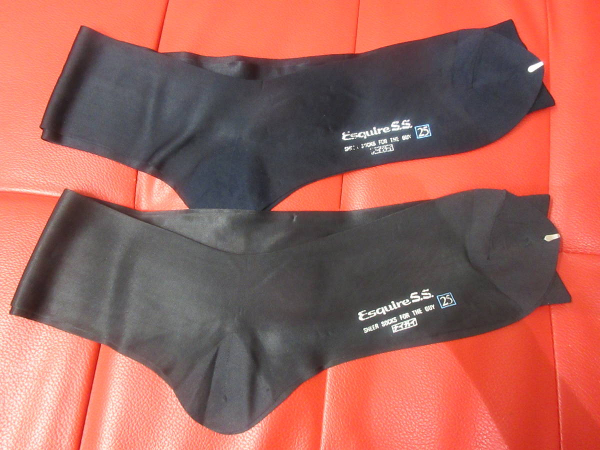 レトロ 稀少◆ナイガイ Esquires.s 紳士 ナイロン ハイソックス シースルー 夏用 25㎝ 2足Set ロングソックス 黒&紺◆ NAIGAI ハイソックス チャコールグレー☆38cm 平プレーティング 平無地 Reggieshop