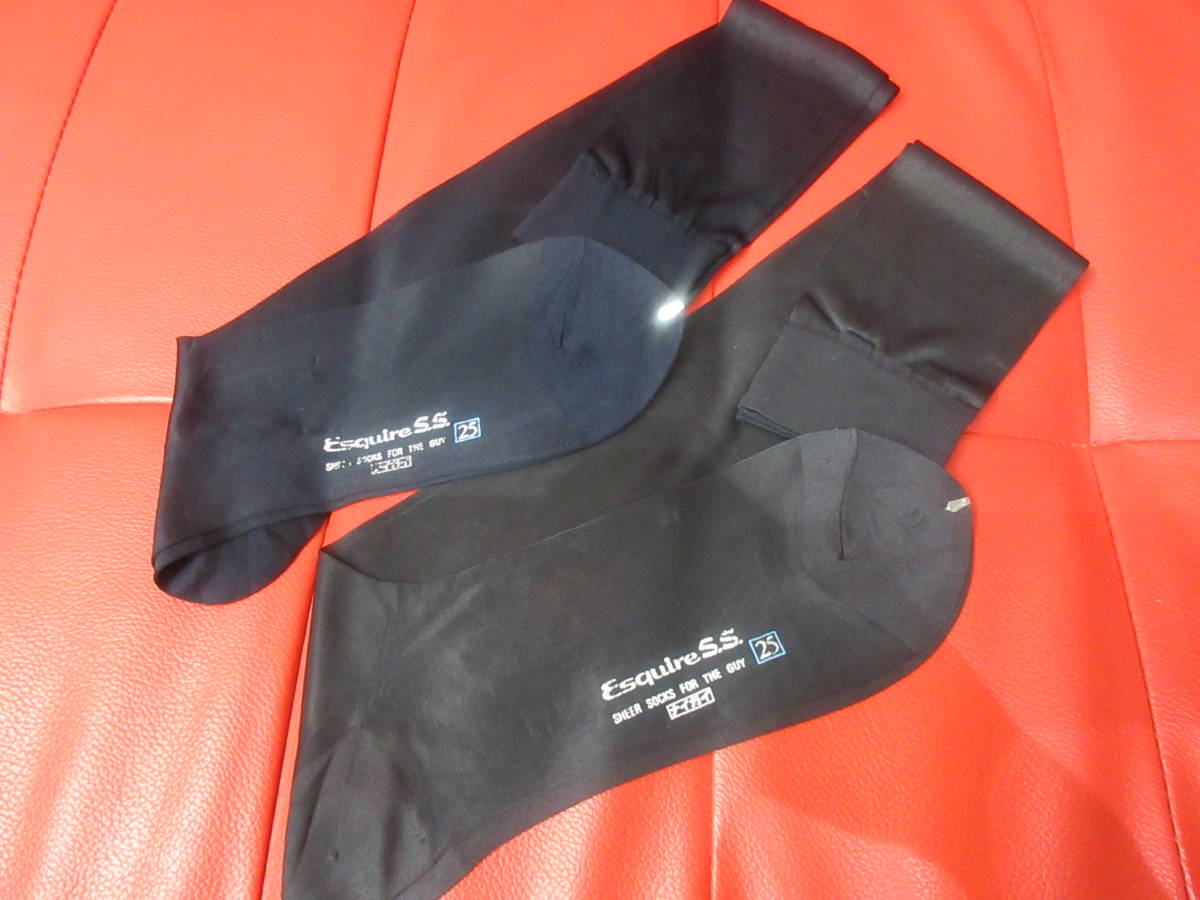 レトロ 稀少◆ナイガイ Esquires.s 紳士 ナイロン ハイソックス シースルー 夏用 25㎝ 2足Set ロングソックス 黒&紺◆ NAIGAI ハイソックス チャコールグレー☆38cm 平プレーティング 平無地 Reggieshop