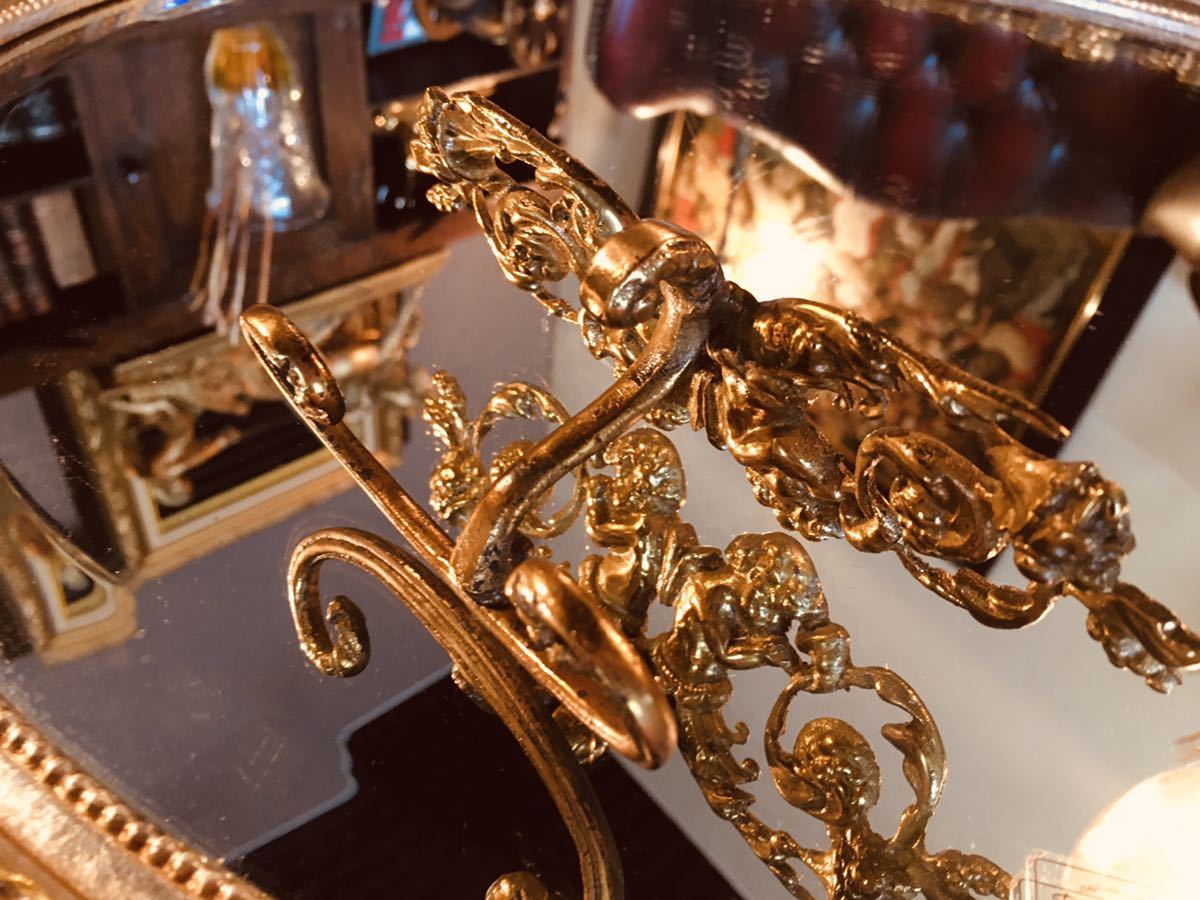 湯布院アンティーク イタリア ウォールミラ ゴールド木製フレーム 凸