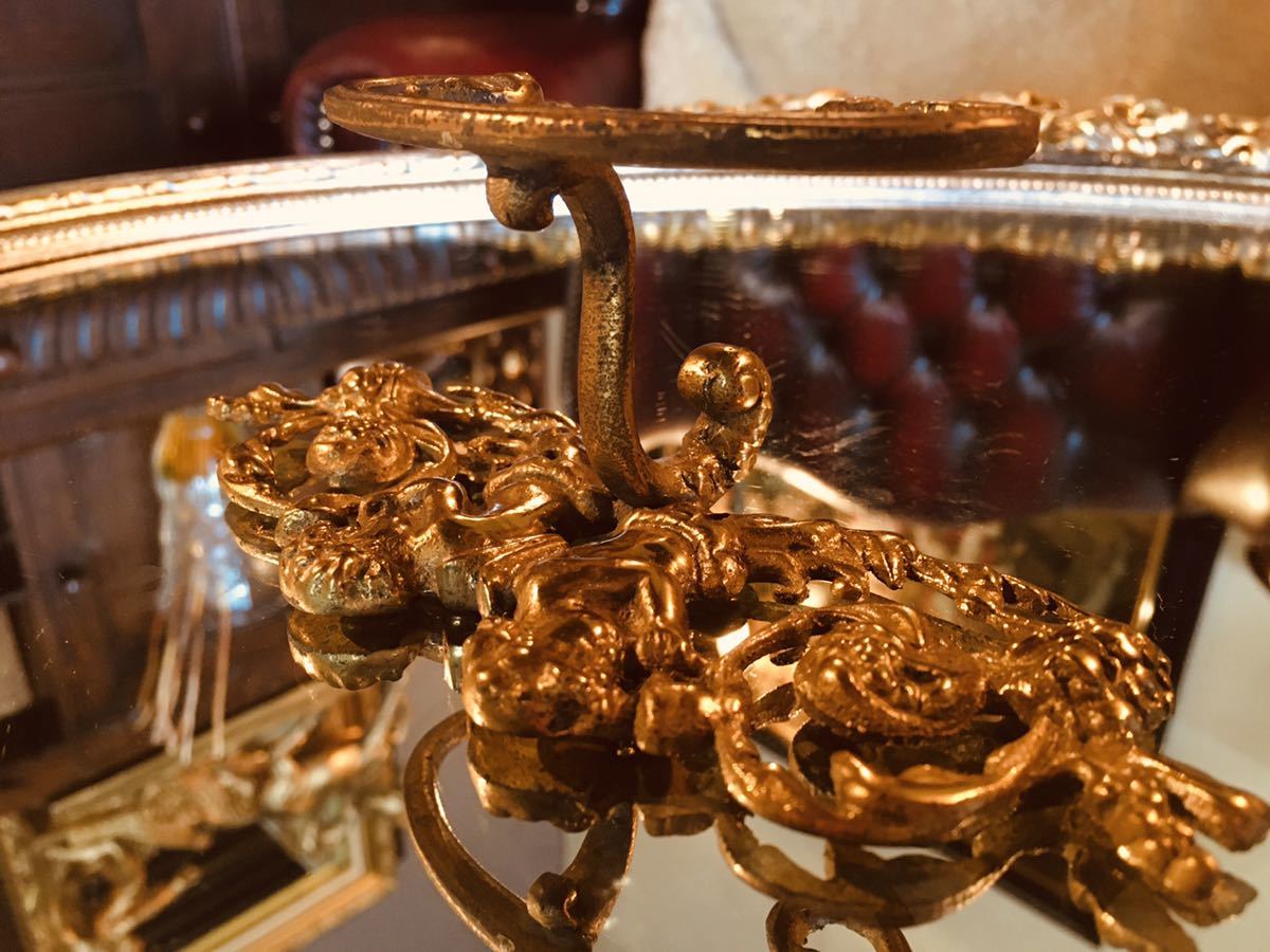 湯布院アンティーク イタリア ウォールミラ ゴールド木製フレーム 凸