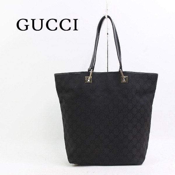◆GUCCI/グッチ GG柄 キャンバス×レザー 肩掛け ハンド トート バッグ ブラック