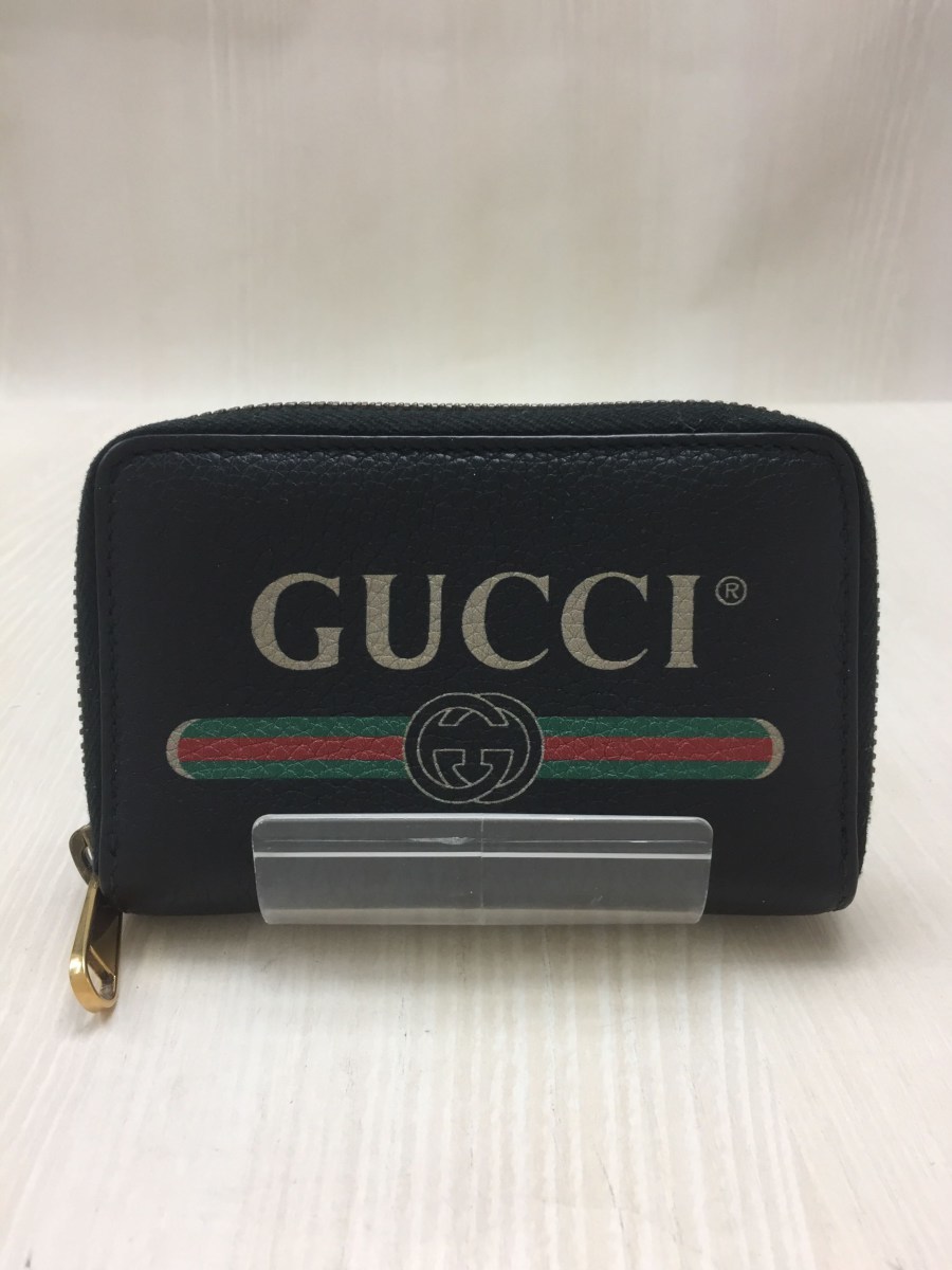 GUCCI◇コインケース/レザー/ブラック/黒/名刺入れ/小銭入れ/ロゴ/ユニ 