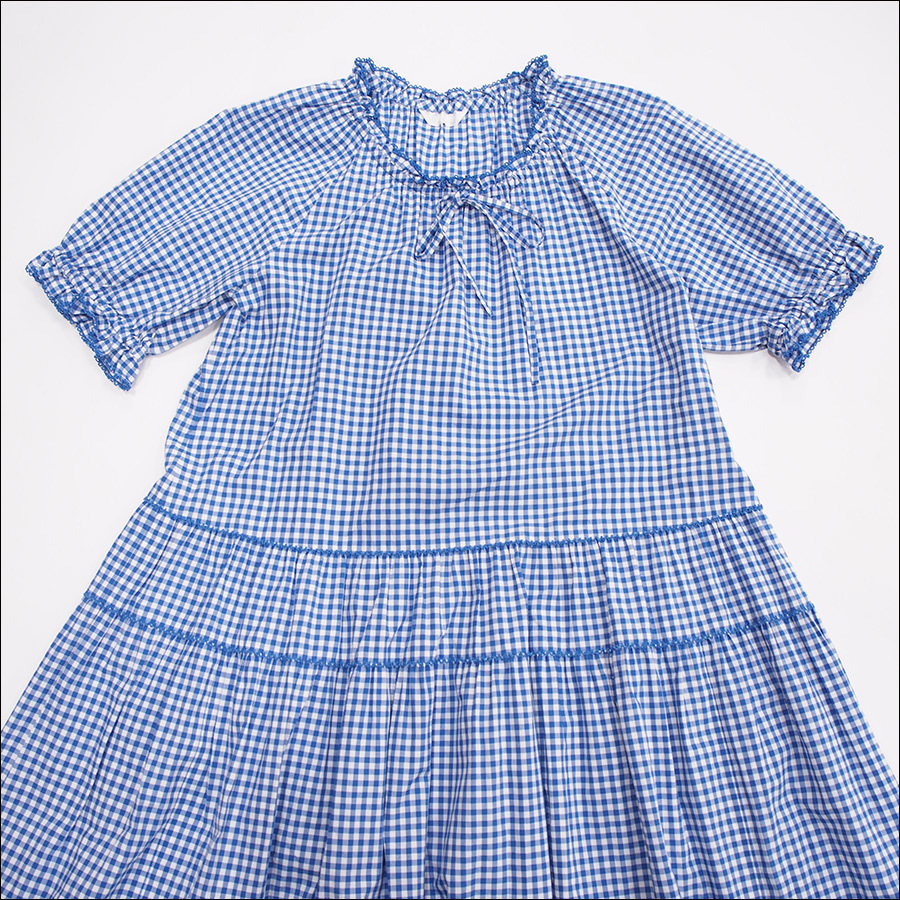 美品】ピンクハウス 白xブルーギンガムチェック 裾ワッペン 