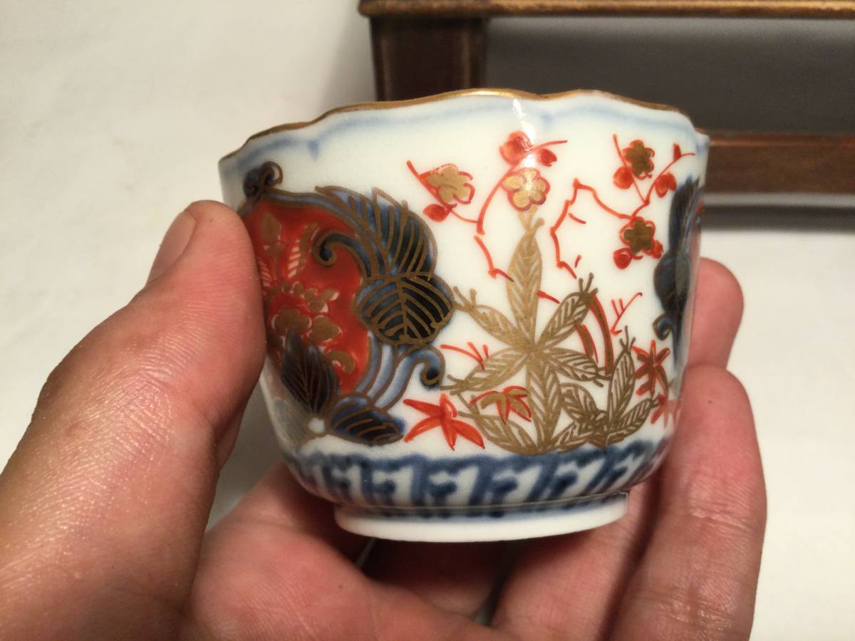 蔵出し 古伊万里 茶器 富貴長春 5客 セット 在銘 時代物 色絵 茶碗