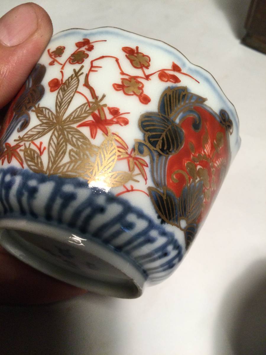 蔵出し 古伊万里 茶器 富貴長春 5客 セット 在銘 時代物 色絵 茶碗
