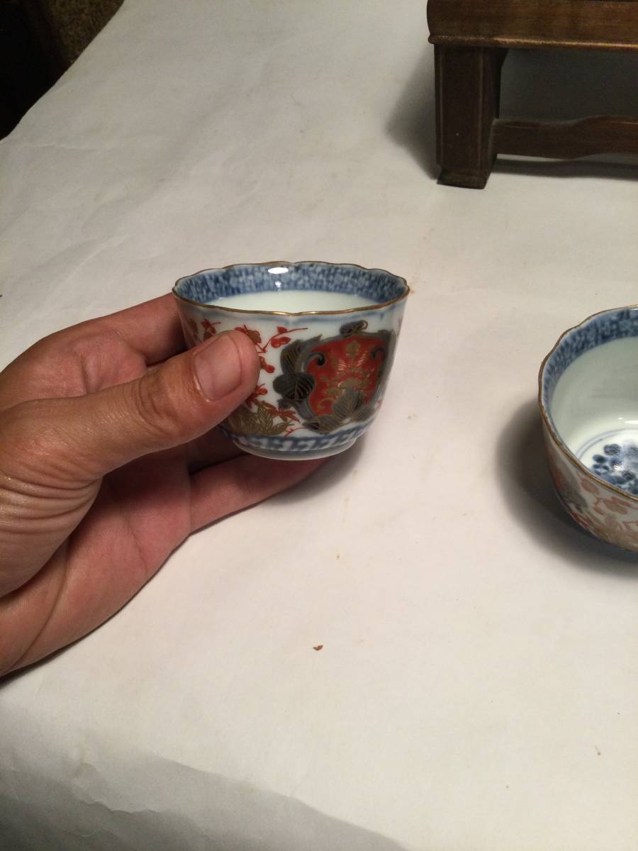 蔵出し 古伊万里 茶器 富貴長春 5客 セット 在銘 時代物 色絵 茶碗