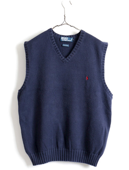 限定セール，豊富な 90's オールド 大きいサイズ XL POLO ポロ ラルフローレン Vネック コットン ニット ベスト メンズ 男性 古着 90年代 ネイビー 紺(その他)｜売買されたオークション情報、yahooの商品情報をア 男性用