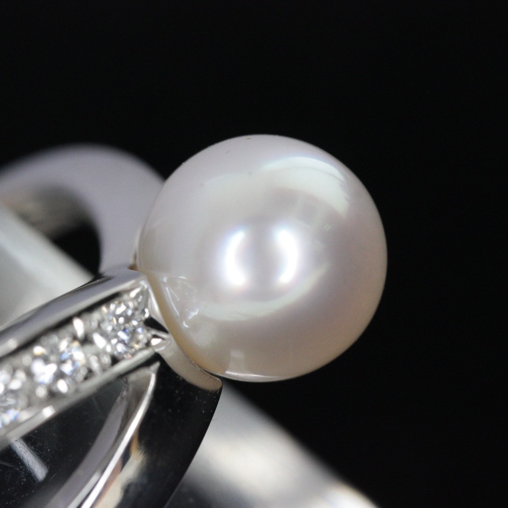 ☆ CAMELLIA カメリア 真珠 パール リング 指輪 ダイヤモンド 0.18cts